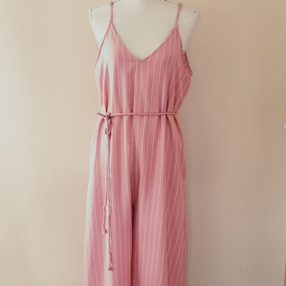 Believe striped belted jumpsuit size large